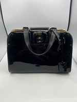  Saint Laurent Black Patent Leather Tote Bag – Gold Hardware – Structured Design
