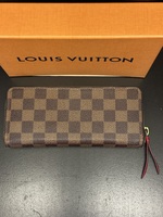 Louis Vuitton Clemence Zip Wallet Damier Ebene Canvas w/Red Interior Authentic