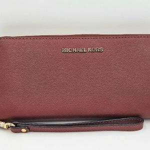 Michael Kors Red Leather Wallet – Jet Set Travel Zip Around Wristlet