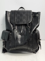Gucci 625770 GG Embossed Black Leather Drawstring Backpack