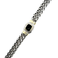 David Yurman .925 & 14kt Yellow Gold Onyx Wheat Link Bracelet 