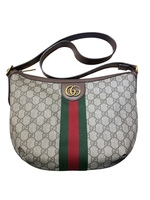 Gucci Beige Ophidia Medium Shoulder Bag with Green and Red Stripe