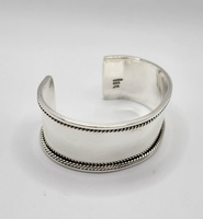  Mexico Sterling Silver 925 Wide Cuff Bracelet Rope Edge 51.2g 7"