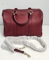 Gucci Microguccissima Boston Satchel Bag Red Leather w/ Strap & Dust Bag
