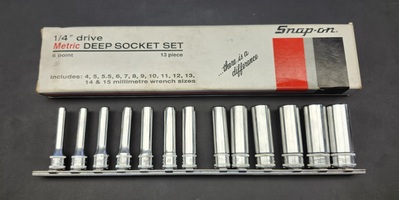 Snap-on 113STMMY 1/4" Drive Metric Deep Socket Set 13pc w/ Rail & Box