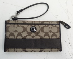 Coach Signature Jacquard Brown Wristlet Wallet