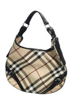Burberry London Nova Check Hobo Shoulder Bag Black Patent Trim w/ Dust Bag