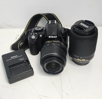 Nikon D3100 DSLR Camera w/ 18-55mm VR & 55-200mm VR Lenses + Charger
