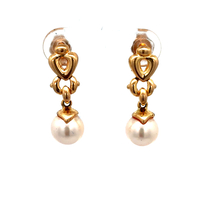 14kt Yellow Gold Pearl Dangling Earrings 